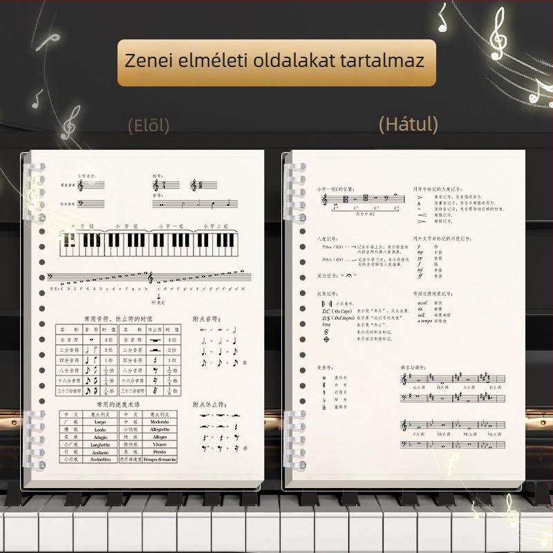 Kohara ötvonalas kottás füzet zongorához és gitárhoz, oldható kötés, PP borító, 68 g/m² papír, 100–200 oldal