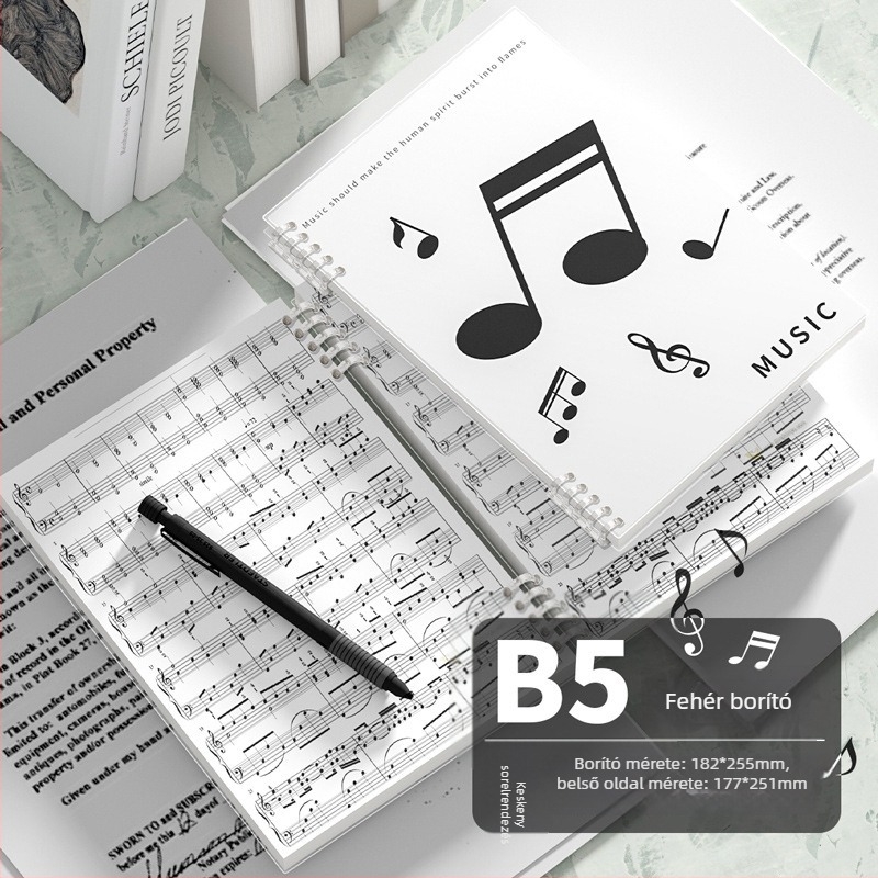 Kohara ötvonalas kottás füzet zongorához és gitárhoz, oldható kötés, PP borító, 68 g/m² papír, 100–200 oldal