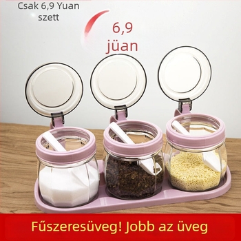 Konyhai fűszertároló készlet – üvegből készült edények sóhoz, fűszerekhez és olajhoz