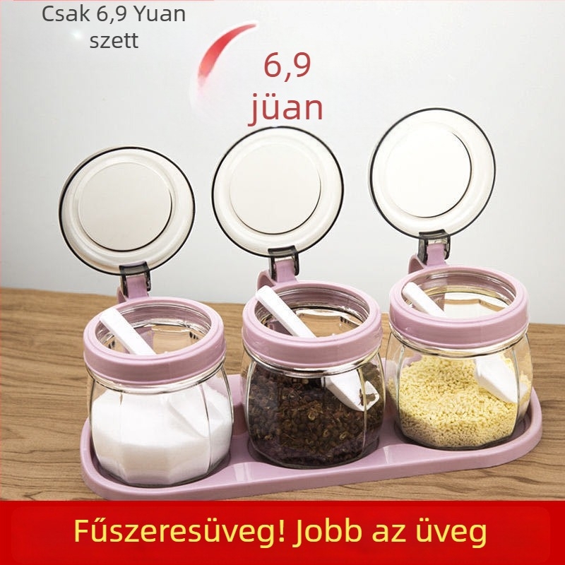 Konyhai fűszertároló készlet – üvegből készült edények sóhoz, fűszerekhez és olajhoz