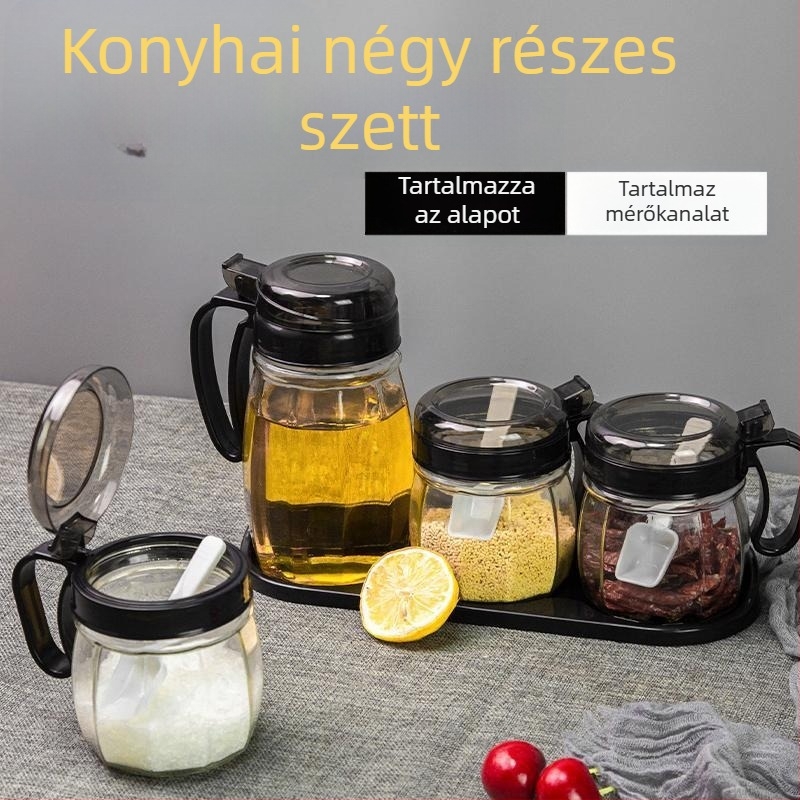 Konyhai fűszertároló készlet – üvegből készült edények sóhoz, fűszerekhez és olajhoz