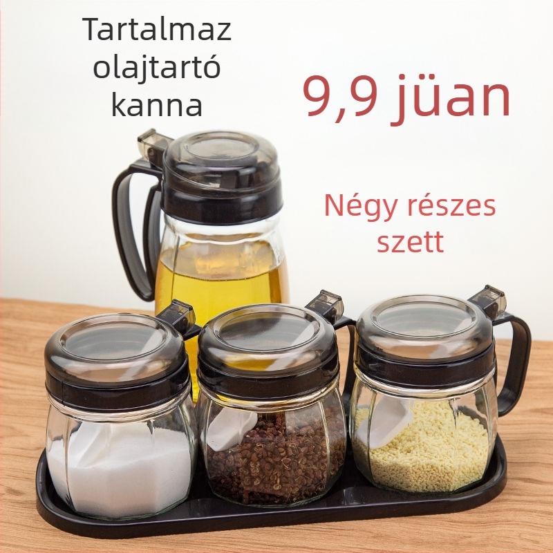 Konyhai fűszertároló készlet – üvegből készült edények sóhoz, fűszerekhez és olajhoz