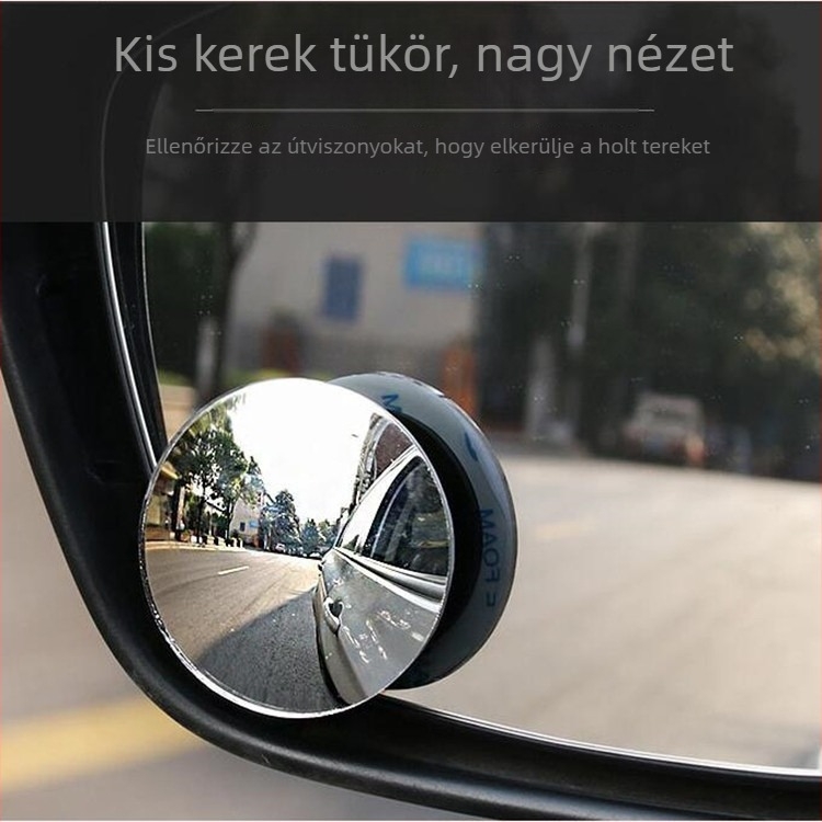 Autó hátsó tükrö HD felbontású, keret nélküli, kis kör alakú üveg tükör, 360°-os állítható holttér-tükör és széles látószögű tolató tükör