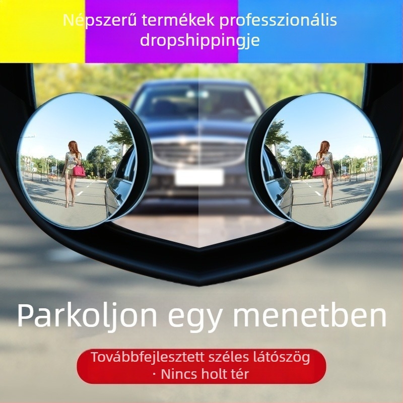Autó hátsó tükrö HD felbontású, keret nélküli, kis kör alakú üveg tükör, 360°-os állítható holttér-tükör és széles látószögű tolató tükör