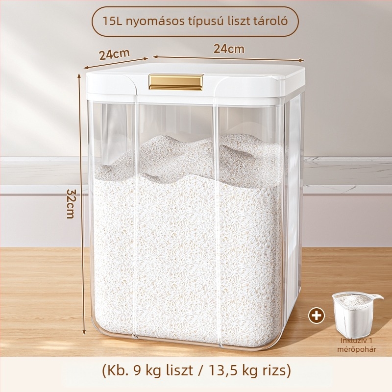 Rizstároló konténer nedvességálló, PET anyagból, skandináv stílus, kapacitás több mint 10 L