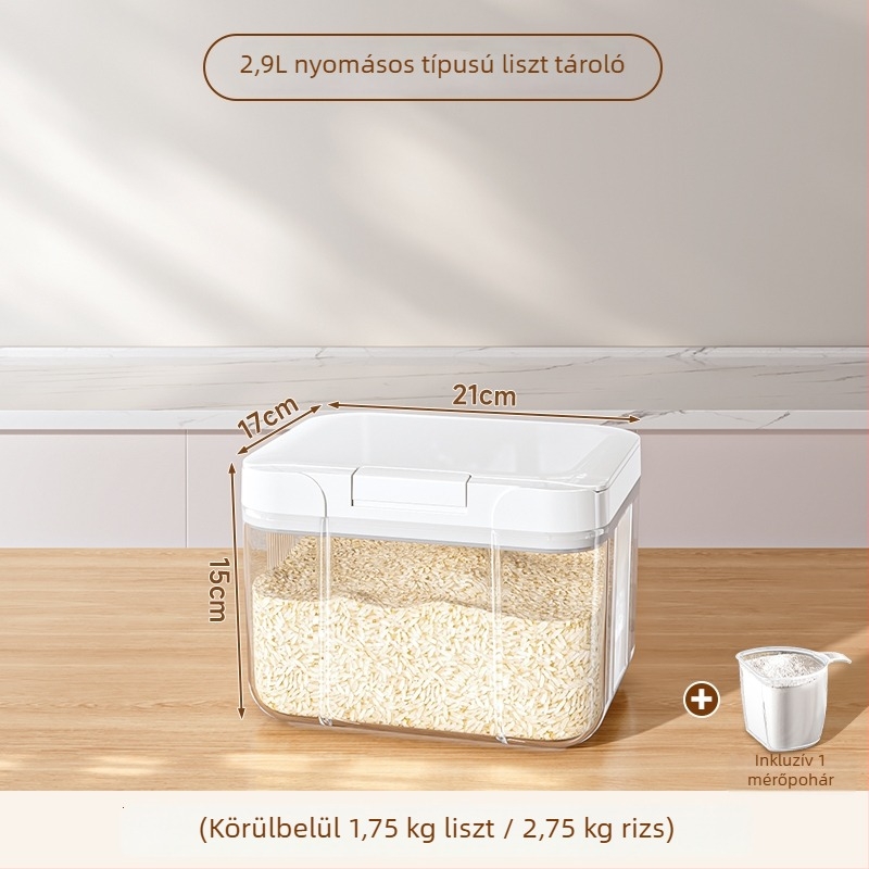 Rizstároló konténer nedvességálló, PET anyagból, skandináv stílus, kapacitás több mint 10 L