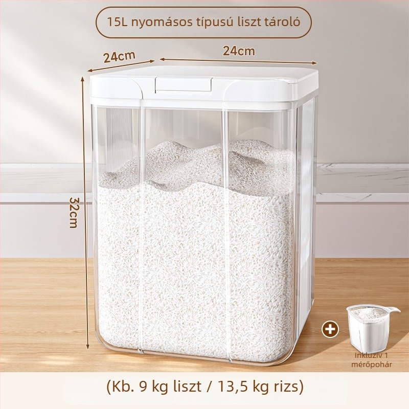 Rizstároló konténer nedvességálló, PET anyagból, skandináv stílus, kapacitás több mint 10 L