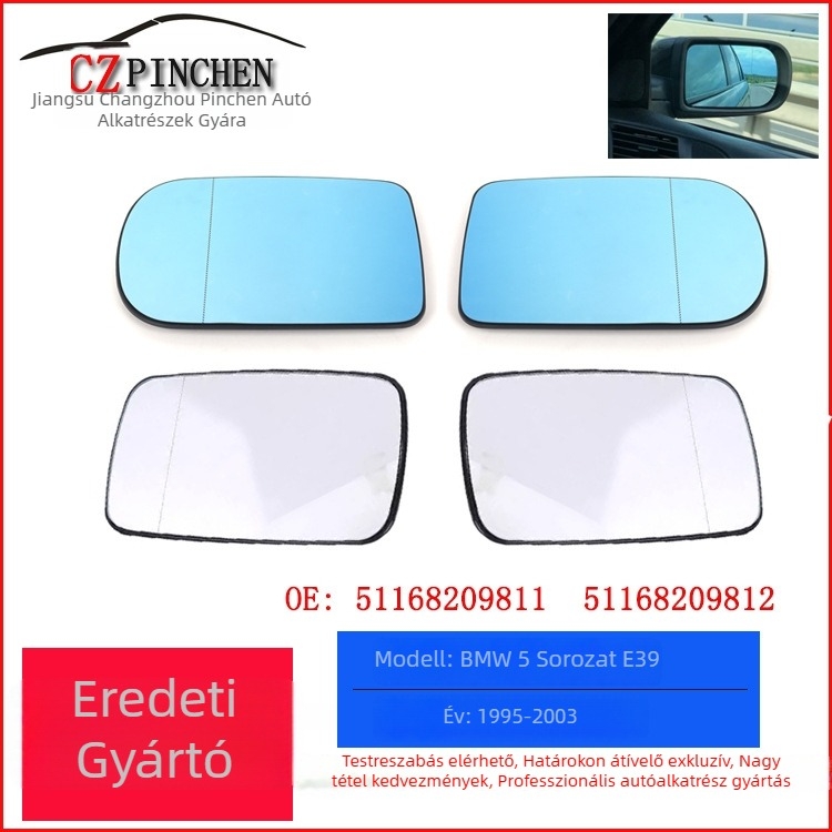 CZPINCHEN Snap-on hátsó visszapillantó tükör BMW 5-ös sorozat E39-hez, modellek 51168209811/51168209812, üvegből készült tükör