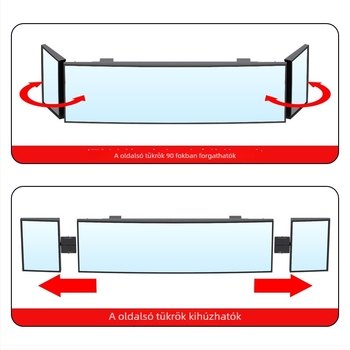 Shun Wei Hárompanellás széles látómező visszapillantó tükör, állítható szög, üvegszférikus tükör, kompatibilis a legtöbb autómodellhez