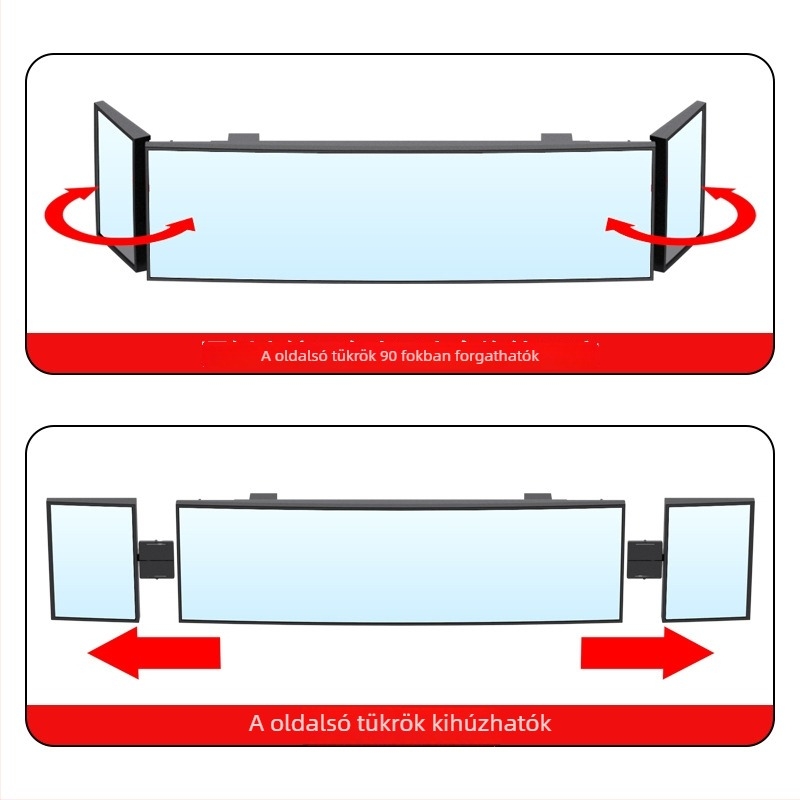 Shun Wei Hárompanellás széles látómező visszapillantó tükör, állítható szög, üvegszférikus tükör, kompatibilis a legtöbb autómodellhez