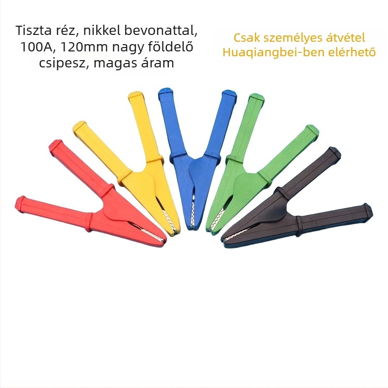 Nagyáramú réz földelő csipesz, 100A, teljes szigetelés, vastag kivitel