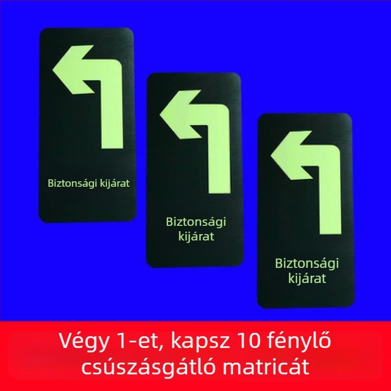 Fluoreszcens padlóbiztonsági jel a tűzvédelmi útvonalhoz, vészkiárat bevásárlóközpontban
