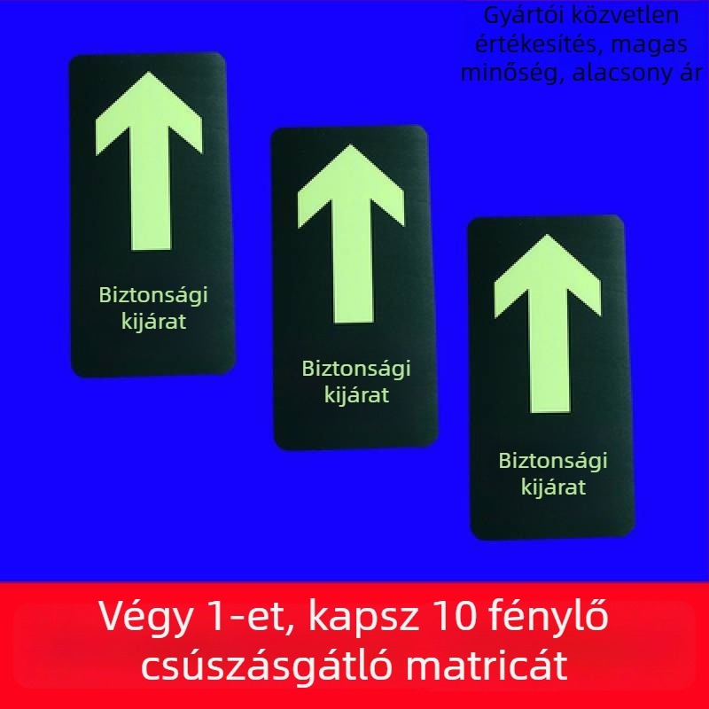 Fluoreszcens padlóbiztonsági jel a tűzvédelmi útvonalhoz, vészkiárat bevásárlóközpontban