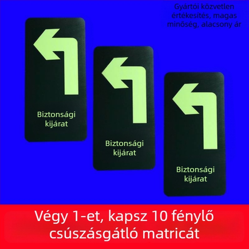 Fluoreszcens padlóbiztonsági jel a tűzvédelmi útvonalhoz, vészkiárat bevásárlóközpontban
