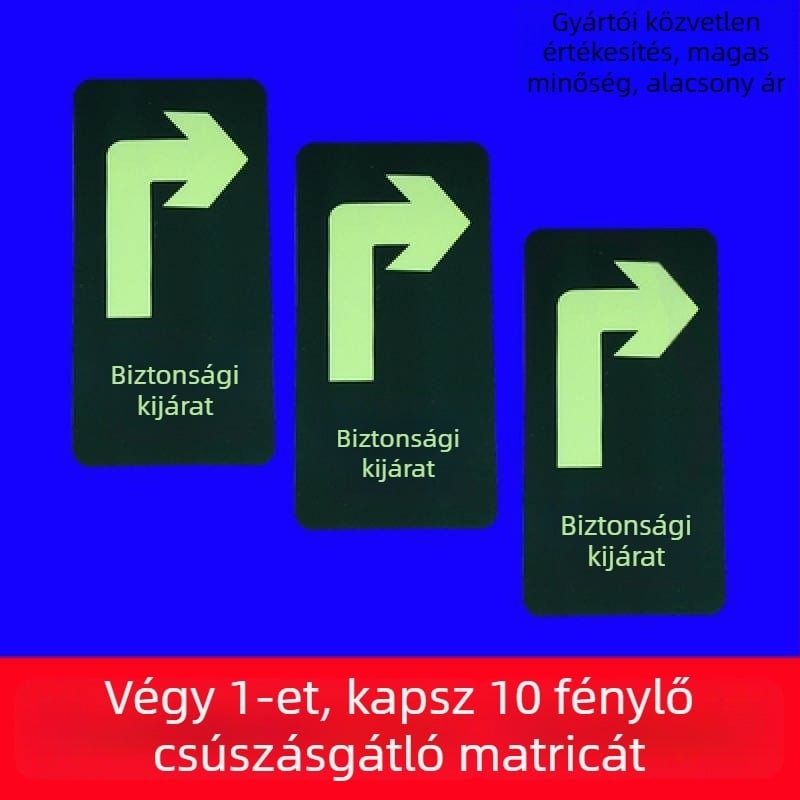 Fluoreszcens padlóbiztonsági jel a tűzvédelmi útvonalhoz, vészkiárat bevásárlóközpontban