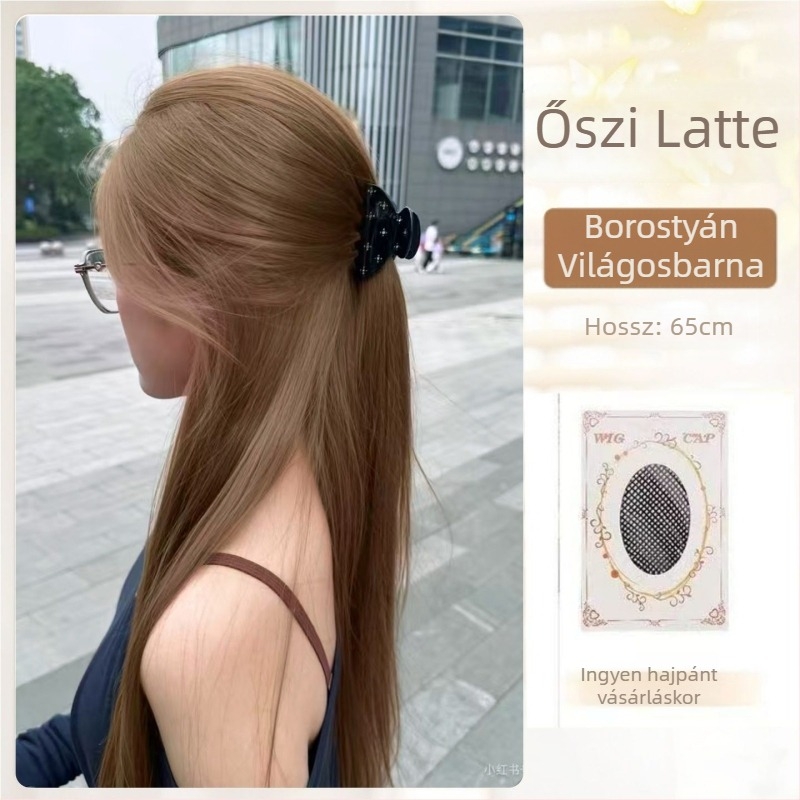 Női paróka – hosszú egyenes haj oldalsó elválasztással, természetes stílus, anyag: protein-selyem, márka: Sassy