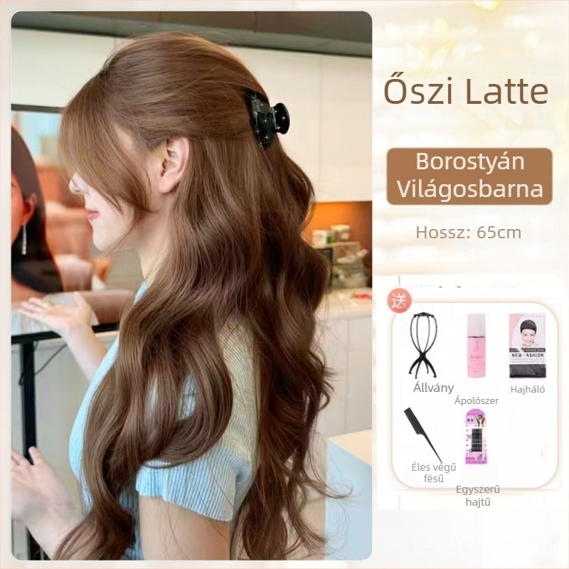 Női paróka – hosszú egyenes haj oldalsó elválasztással, természetes stílus, anyag: protein-selyem, márka: Sassy