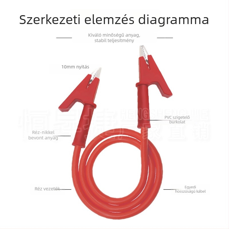 HSJ Tesztvezeték krokodilcsipeszel, kétfejű csipesz, réz érintkezők, mérőeszközökhöz