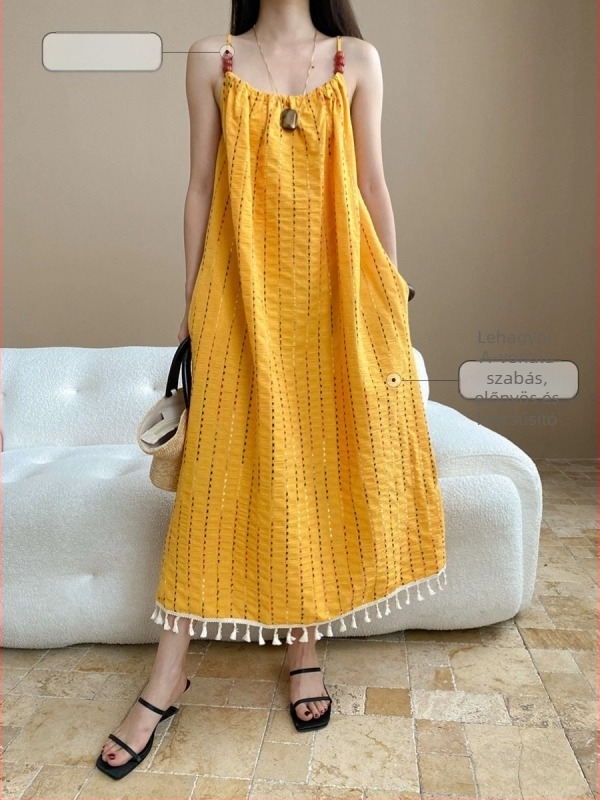 Szling-stílusú ruha, ujjatlan, kerek nyakú, magas derék, slip dress stílusú