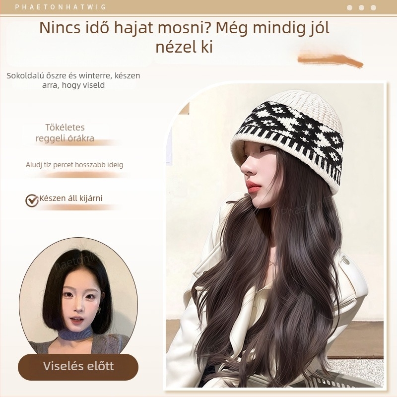 Kötött virágos sapkás paróka – hosszú göndör haj, magas hőmérsékletű huzal
