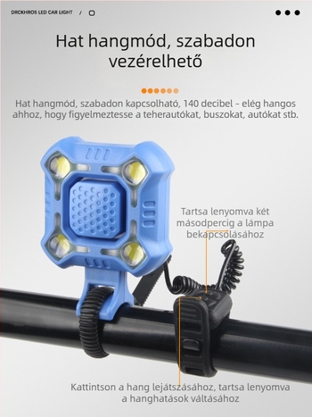 Hegyi kerékpár első lámpa USB töltéssel, elektromos kürttel és csengővel, hátsó fénnyel, kerékpáros felszerelés