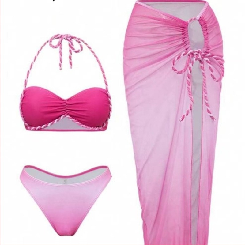 Háromrészes bikini szett hátul nyitott, gradient mintázat, melltámasz, poliészter 82% / bélés 18%