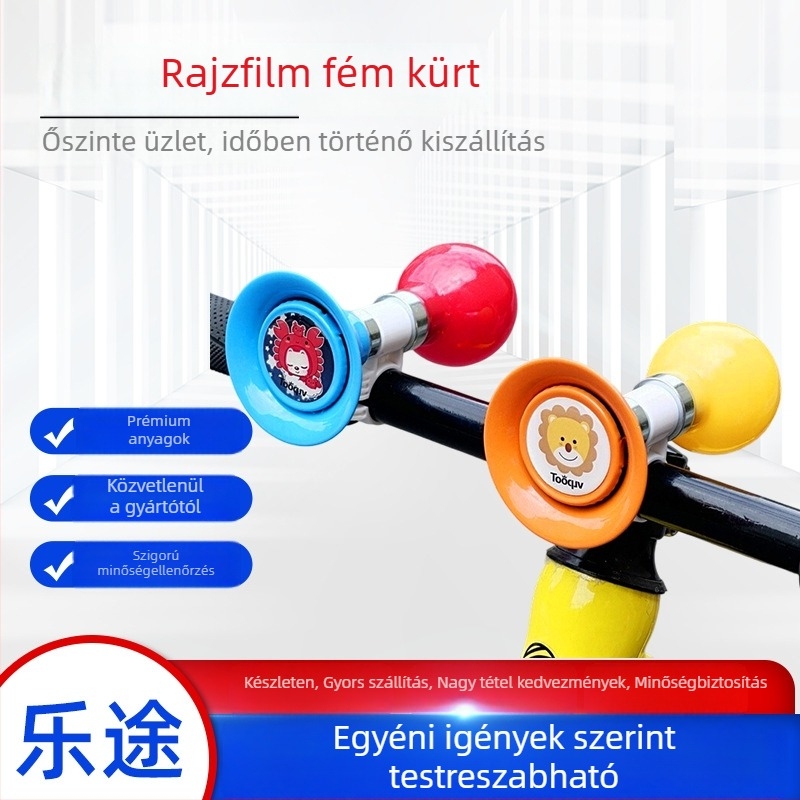 Gyerekeknek való kerékpár csengő, karikatúra jellegű fém kürtszerű hang, alumíniumötvözet, modell Cartoon metal air horn, márka Happy Journey