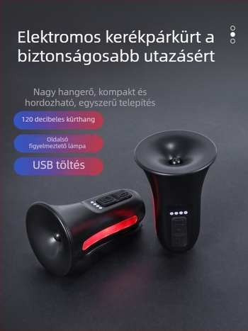 USB-újratölthető kerékpár kürt — erős elektromos csengő hegyi- és országúti kerékpárokhoz, kerékpáros kiegészítők