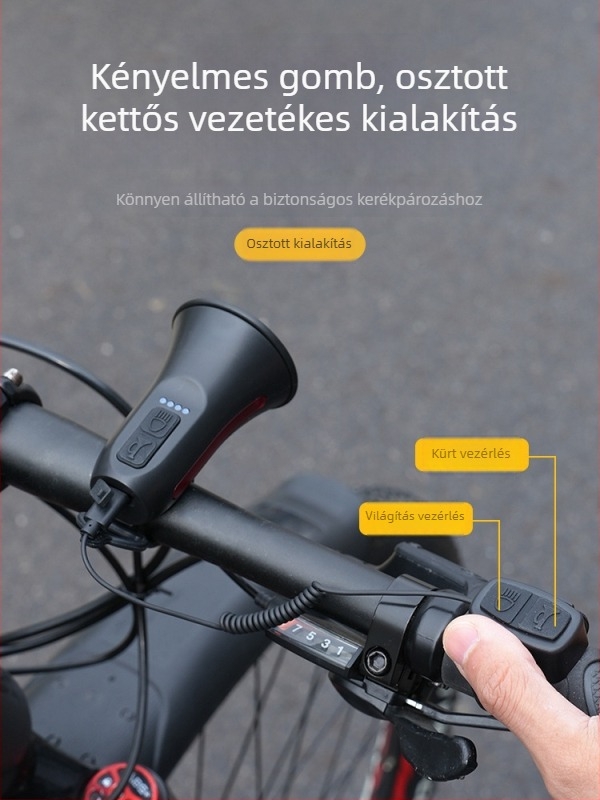 USB-újratölthető kerékpár kürt — erős elektromos csengő hegyi- és országúti kerékpárokhoz, kerékpáros kiegészítők