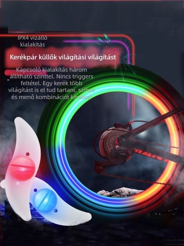 Kerékpár kerék LED villanófény, integrált küllőfénnyel és éjszakai figyelmeztetéssel — Márka The First Force, modell XCLTD, anyag műanyag