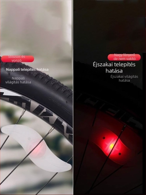 Kerékpár kerék LED villanófény, integrált küllőfénnyel és éjszakai figyelmeztetéssel — Márka The First Force, modell XCLTD, anyag műanyag