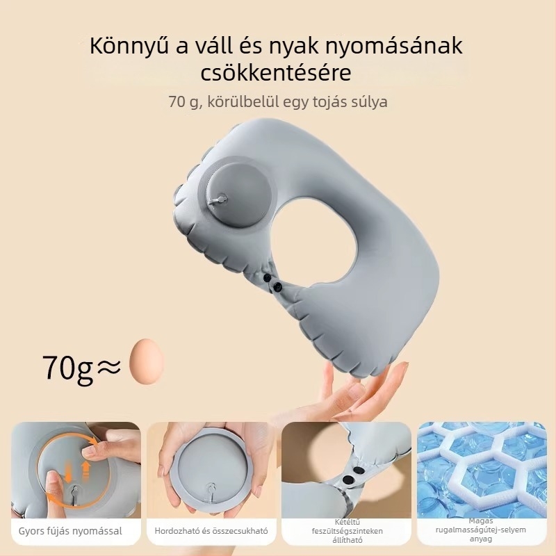 U-alakú utazó párna flockos bevonatú szövettel, hordozható, összecsukható és felfújható, nyaki gerinc védelem, ütéscsillapító párna