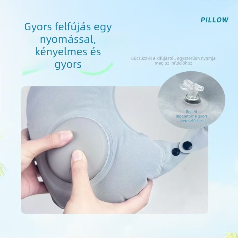 Hainuo Felfújható U-alakú nyakpárna, nyomásos felfújás, hordozható utazáshoz, általános célú
