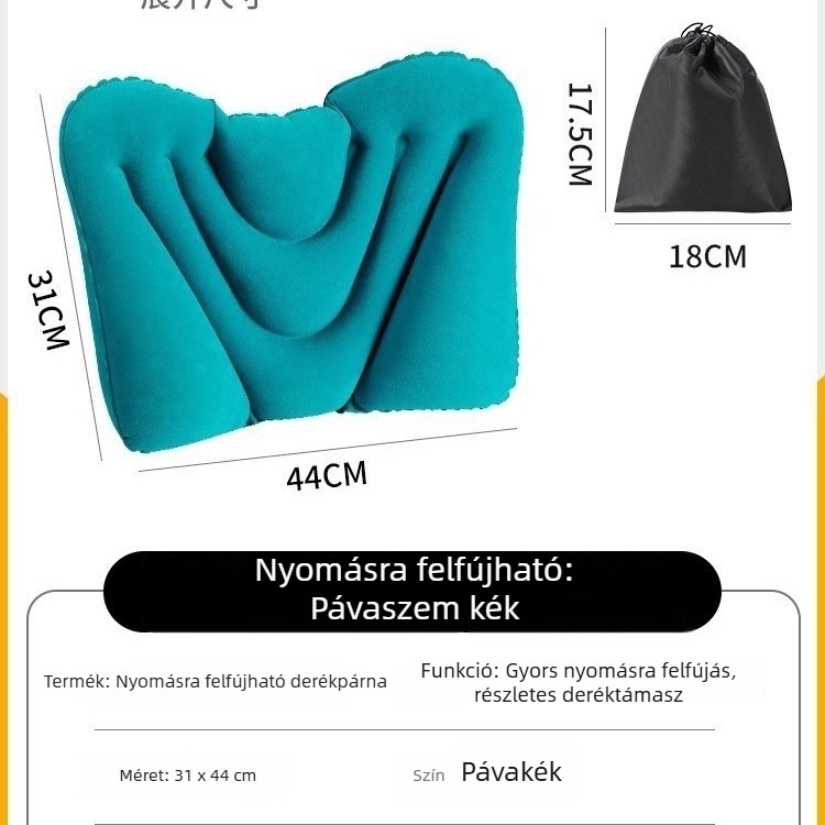 Felfújható ágyéki párna utazáshoz, autóhoz, repülőhöz és vonathoz – ergonómikus deréktámasz