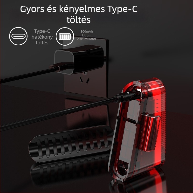 Hegyi kerékpár hátsó LED lámpa USB töltéssel, villogó funkcióval és biztonsági figyelmeztetéssel éjszakai használatra – kültéri