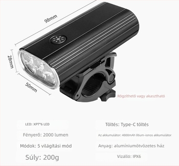 Kerékpár első lámpa, 2000 lumen, 4800 mAh, szerelhető, Yuuisd/Jiu Yue