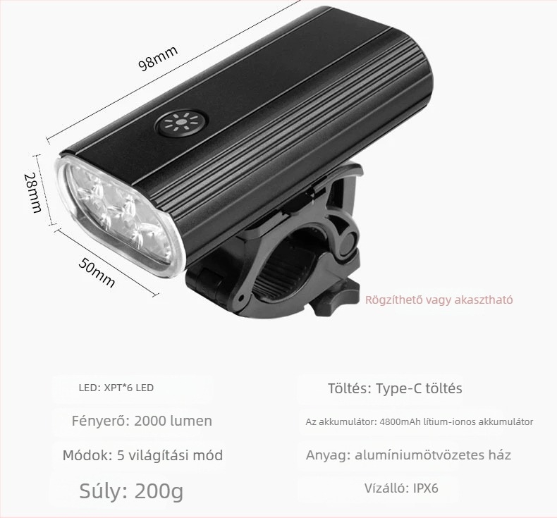 Kerékpár első lámpa, 2000 lumen, 4800 mAh, szerelhető, Yuuisd/Jiu Yue