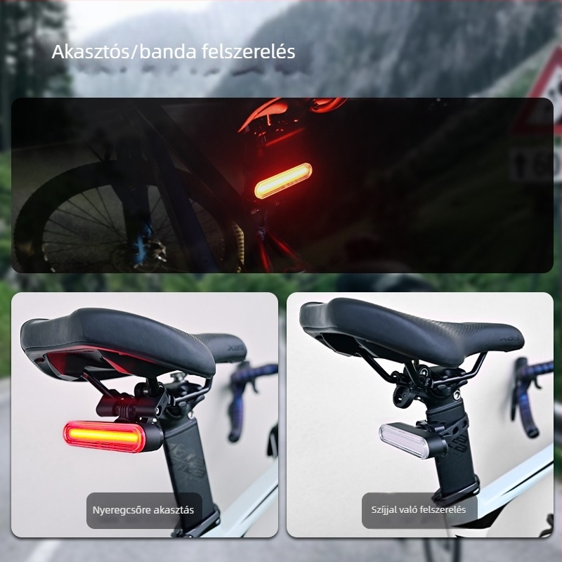 Kerékpár hátsó lámpa intelligens fékezés-érzékelővel, 800 mAh, USB-C töltés, szíjhoz rögzítés (DW-36, Coolwal)