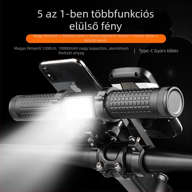 Spolette EC02 többfunkciós kerékpár-számítógép telefon tartóval és erős elsőfényszóróval MTB-hez