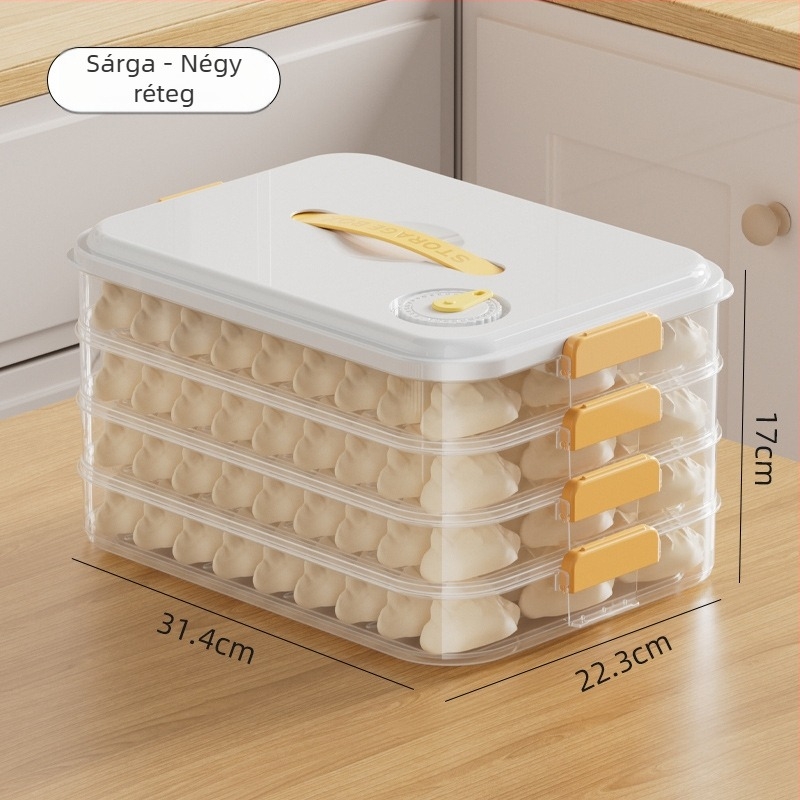 Dumpling tároló doboz, élelmiszer-minőségű műanyag, tárolás és frissesség megőrzése, fagyasztóbarát, egyszerű stílus