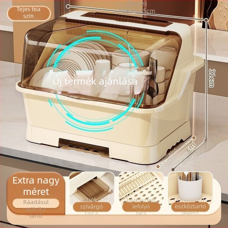 Műanyag edényállvány lefolyóval a konyhához