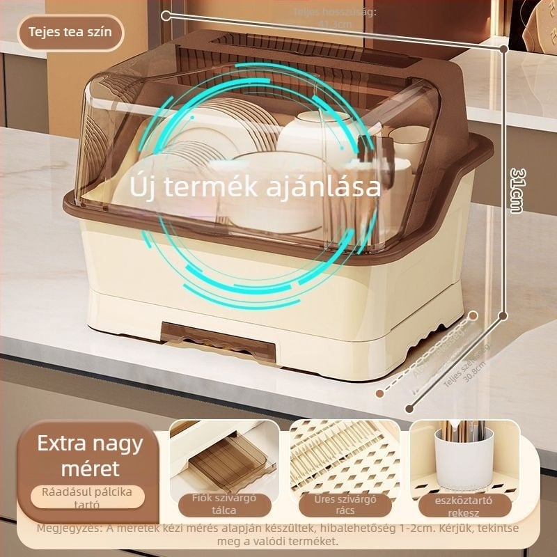 Műanyag edényállvány lefolyóval a konyhához