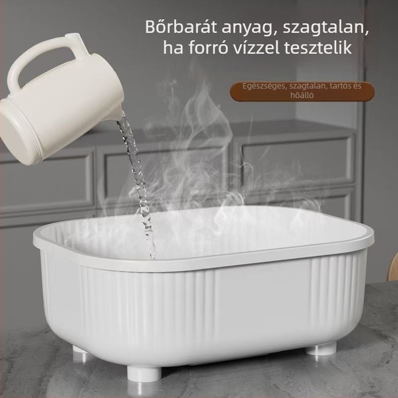 Műanyag edényállvány lefolyóval a konyhához