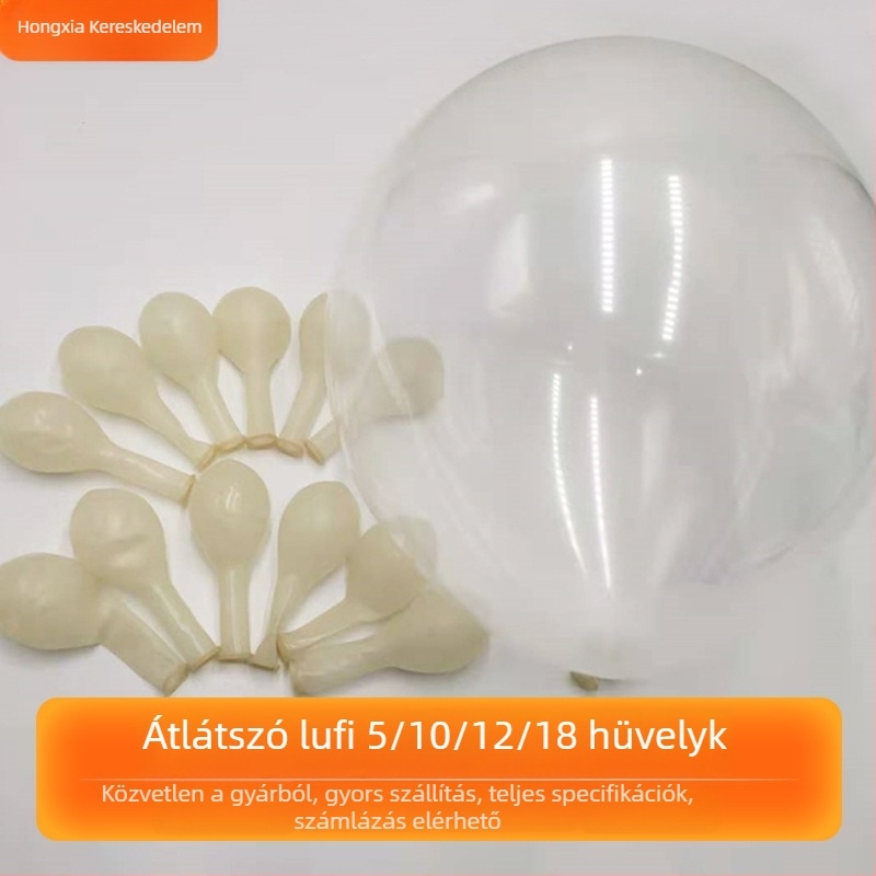 Tonghai Aimin márkájú latex kerek ballonok — átlátszó, nyomtatott logó OK; anyag: latex; forma: kerek; alkalmas esküvőkre és rendezvényekre.