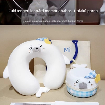 Memóriahabos U-alakú nyakpárna, hordozható utazópárna, karikatúra-stílusú, rugalmas, ultra-puha huzat