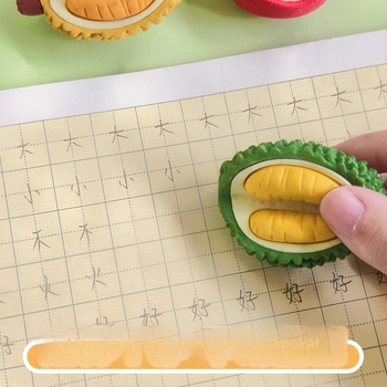 3D gyümölcsös radír – durian és banán formában, rajzfilm stílusú gyerekeknek, PVC, Modell 5485