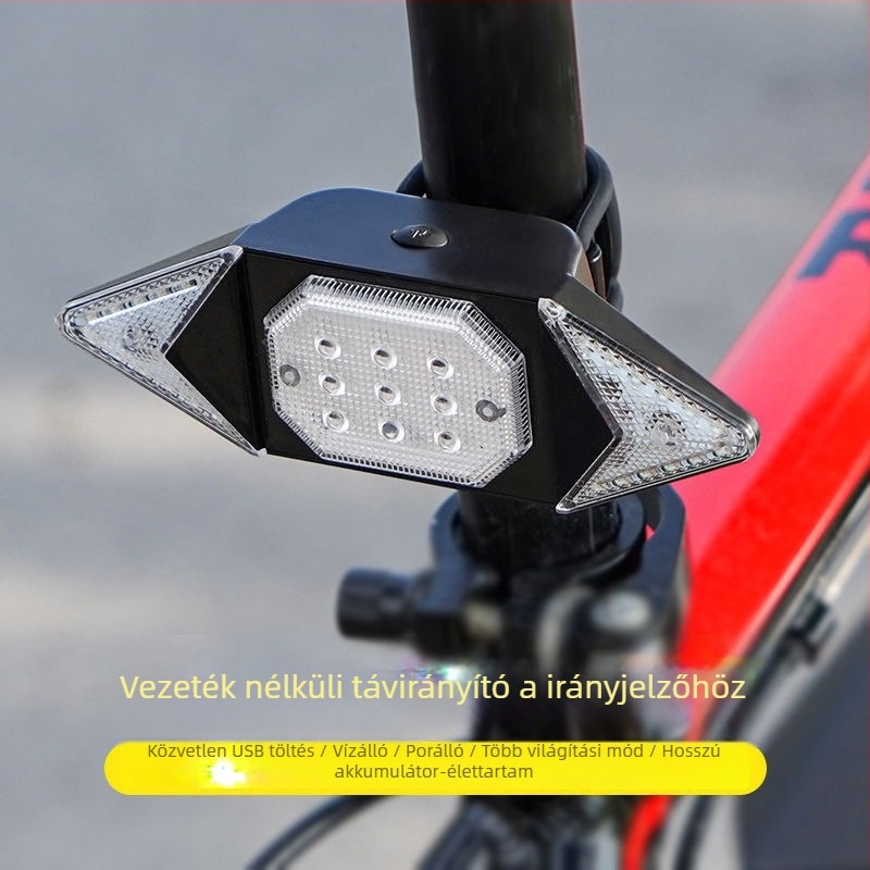Kerékpár hátsó lámpa vezeték nélküli távirányítóval, jelzőfunkcióval, újratölthető, terepkerékpárhoz