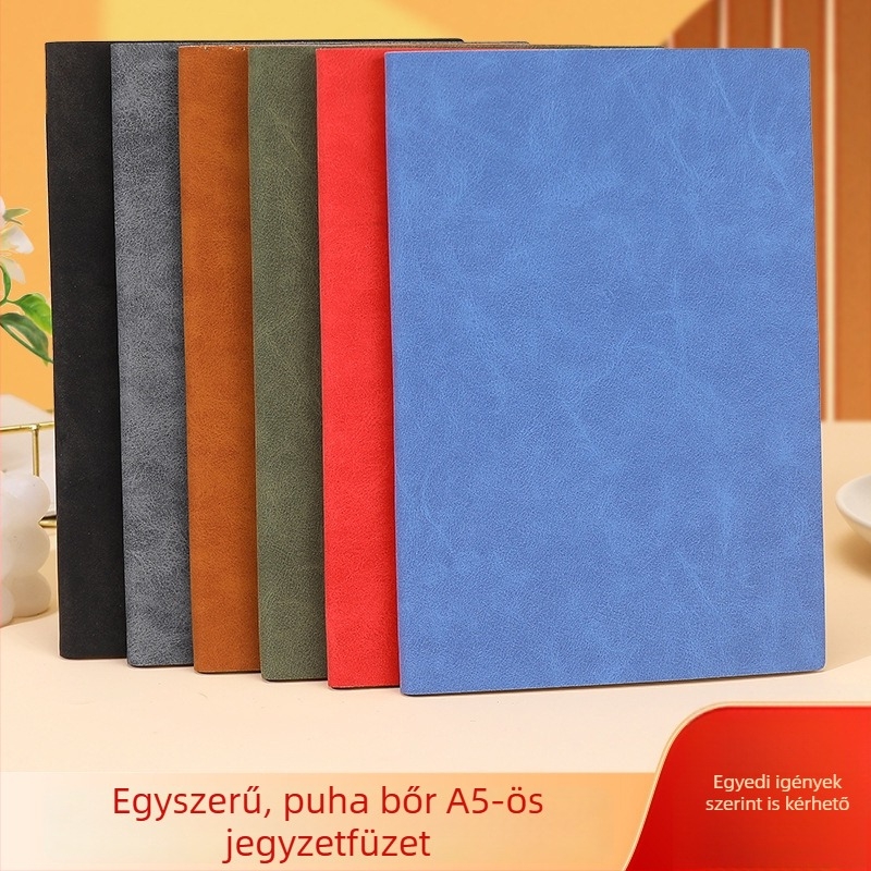 A5 méretű üzleti notesz PU puha bőr borítóval, irodai megbeszélésekhez és jegyzetekhez, értekezlet jegyzőkönyv, logó nyomtatás lehetséges