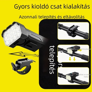 Első kerékpár lámpa kültéri használatra, nagy fényerő, USB-C töltés, éjszakai bringázáshoz
