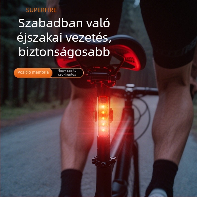 Kerékpár hátsó lámpa, USB-töltéses, éjszakai kerékpározáshoz MTB és országúti kerékpárokhoz